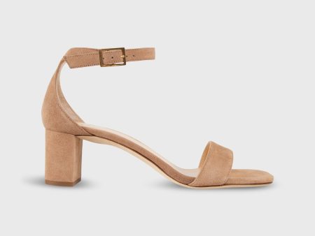 Ankle-Wrap Block Heel in Caramel Suede Fashion