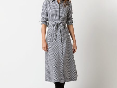 Avery Shirtwaist Dress in Ink Bone Check Stretch Cotton Cheap