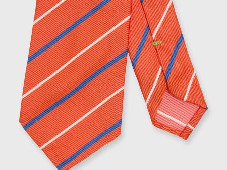 Silk Woven Tie in Orange Blue White Stripe on Sale