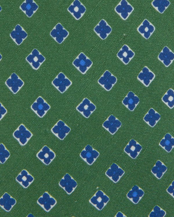 Linen Silk Print Tie in Green Blue Foulard on Sale