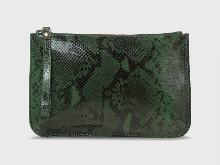 Zip Clutch in Green Python Calf Leather Online Hot Sale