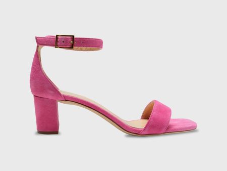 Ankle-Wrap Block Heel in Pink Suede Discount