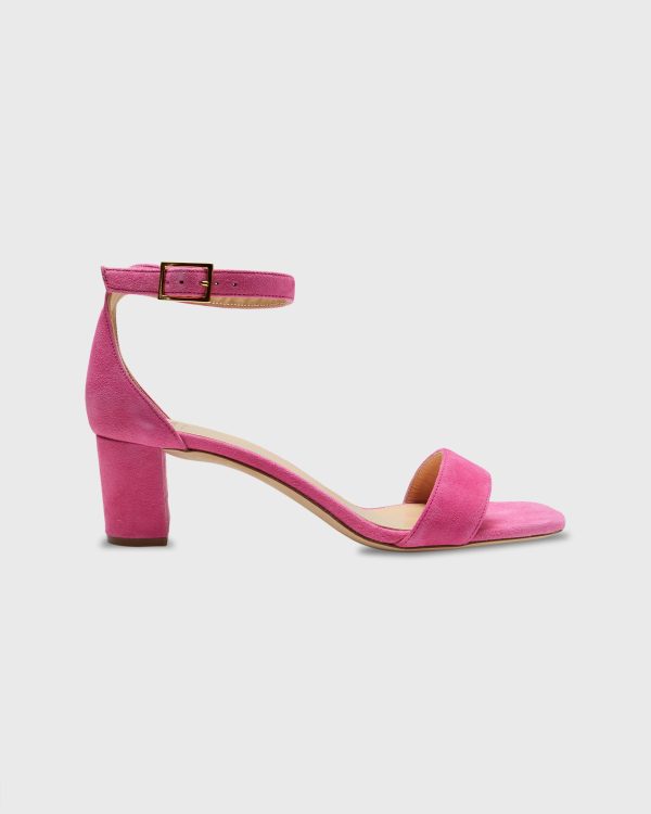 Ankle-Wrap Block Heel in Pink Suede Discount