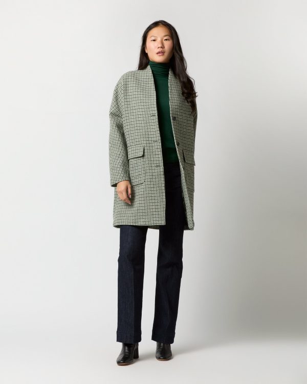 Kennedy Coat in Green Houndstooth Tweed Online now