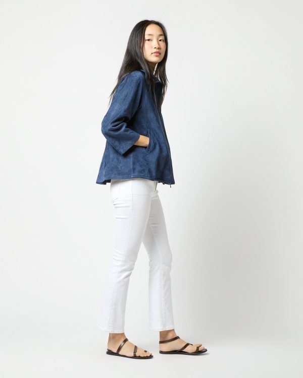 Edith Jacket in Bright Navy Lambskin Suede Discount