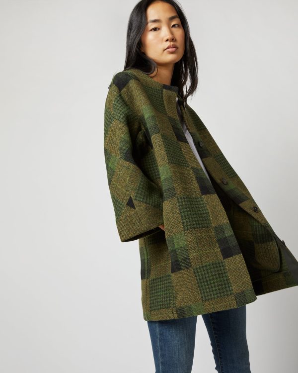 Eleanor Coat in Hunter Multi Patchwork Jacquard For Discount