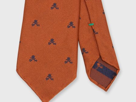 Silk Club Tie in Orange Navy Crown and Swords Sale