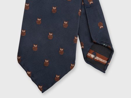 Silk Faille Club Tie in Navy Brown Owl For Sale