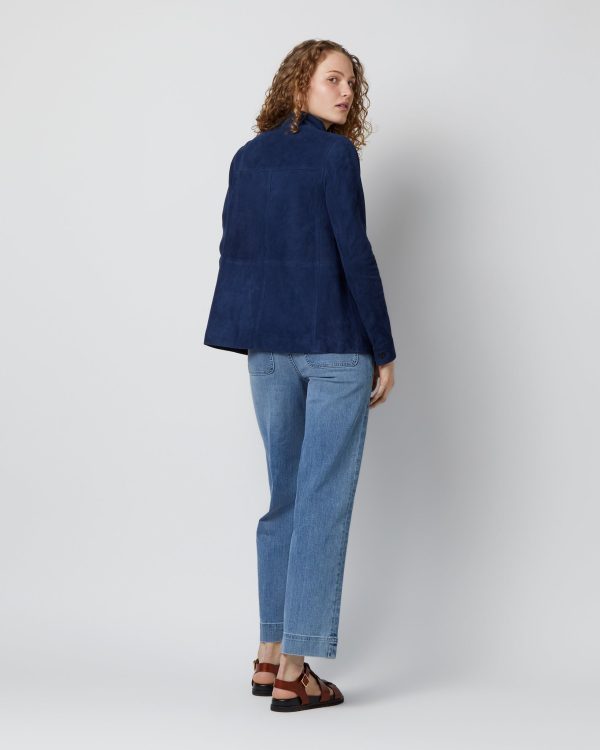 Eve Safari Jacket in Bright Navy Lamb Suede For Discount