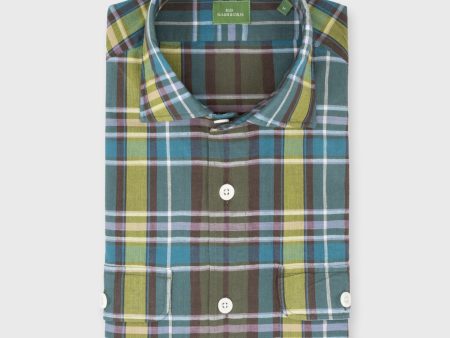 Band-Hem Work Shirt in Olive Sea Pink Plaid Madras Online Hot Sale