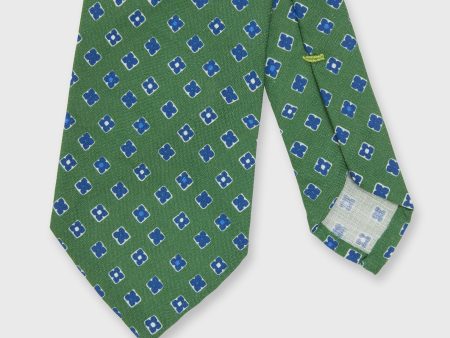 Linen Silk Print Tie in Green Blue Foulard on Sale