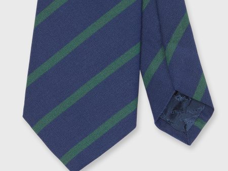 Irish Poplin Tie in Navy Green Bar Stripe Sale