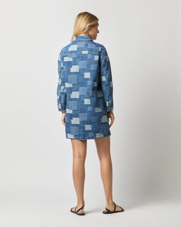 Aurelia Dress in Washed Indigo Patchwork Effect on Sale