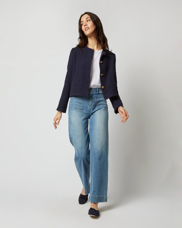 Megan Cardigan Jacket in Navy Bouclé Tweed Hot on Sale