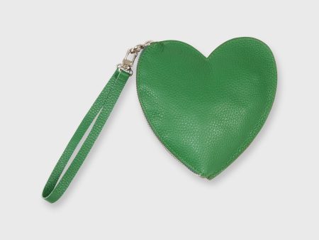 Heart Pouch in Green Leather on Sale