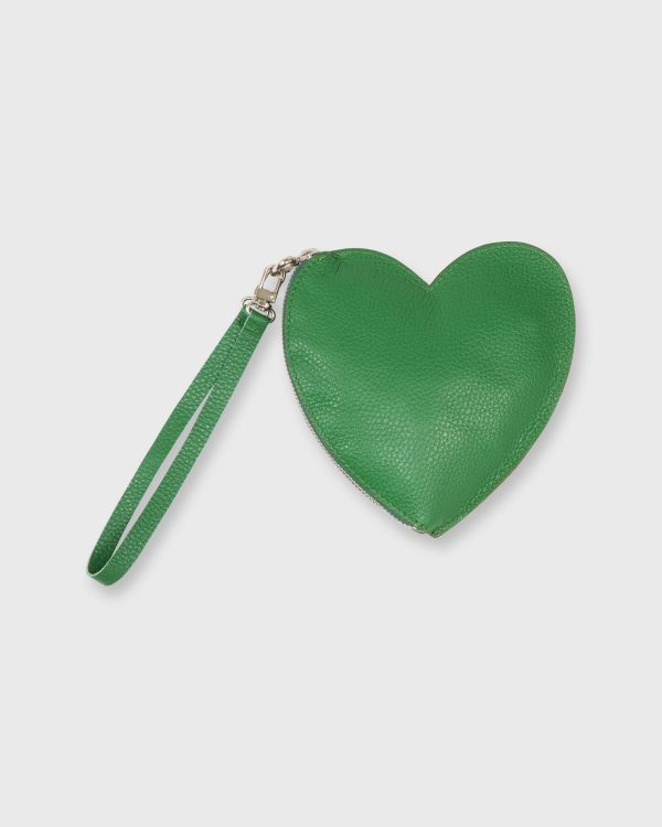 Heart Pouch in Green Leather on Sale