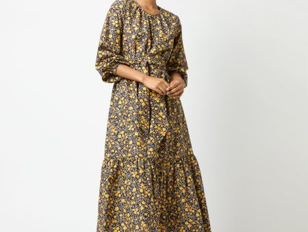 Aba Maxi Dress in Ratti® Navy Gold Tea Rose Habotai Fashion