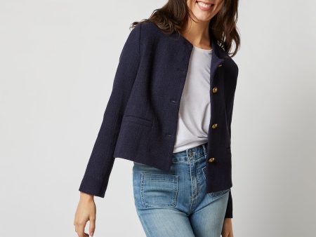 Megan Cardigan Jacket in Navy Bouclé Tweed Hot on Sale