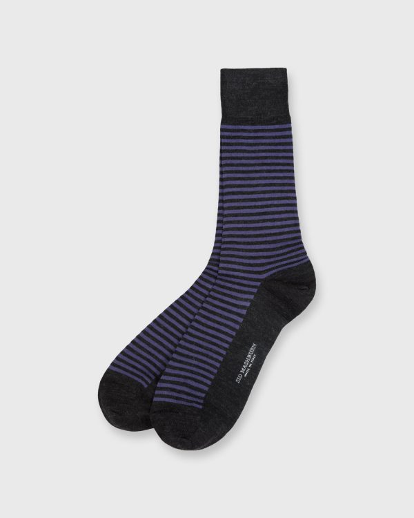 Striped Trouser Dress Socks in Dark Heather Grey Violet Extra Fine Merino Online