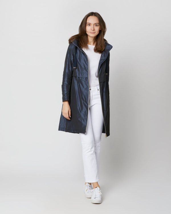 Midi Jacket with Removable Hood in New Blu For Cheap