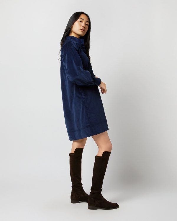 Anaya Popover Dress in Navy Stretch Cord Fashion