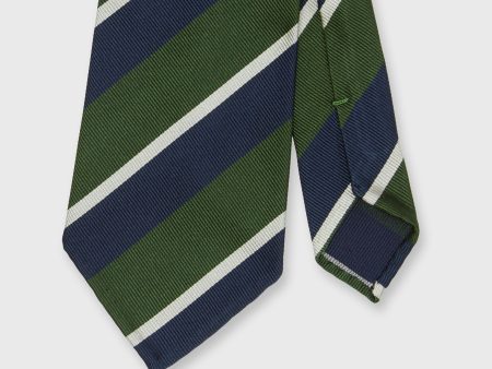 Silk Woven Tie in Navy Green Bone Stripe Hot on Sale