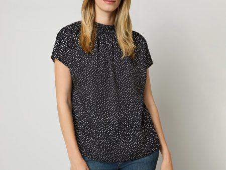 Dora Top in Ink White Polka Dot Double Georgette Silk Fashion