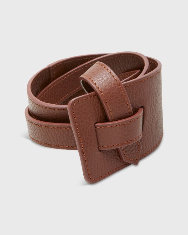 Asymmetrical Loop Thru Belt in English Tan Leather Online now