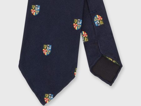 Silk Repp Club Tie in Navy Blue Gold Crest Sale