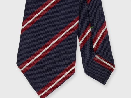 Silk Cotton Woven Tie in Navy Red Bone Stripe Supply