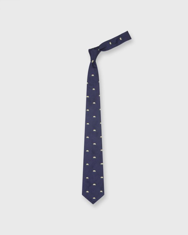 Silk Club Tie in Navy Yellow Bear Cheap