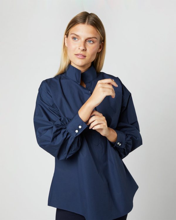 Anaya Popover Shirt in Navy Poplin Online Sale