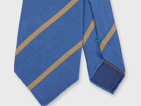 Silk Woven Tie in French Blue Khaki Bar Stripe Supply