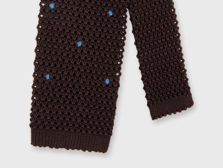 Silk Knit Tie in Chocolate French Blue Dot For Discount