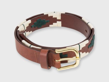 1 1 8  Polo Belt in Green Bone Medium Brown Leather Online now