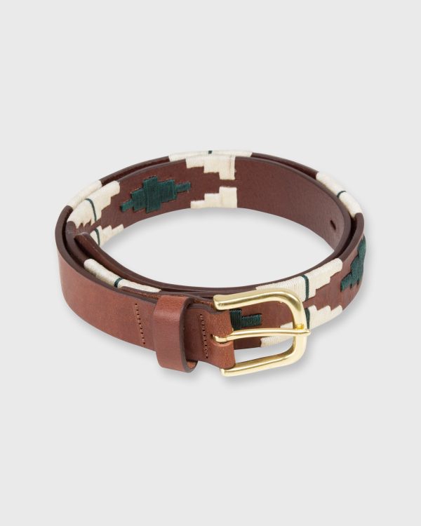 1 1 8  Polo Belt in Green Bone Medium Brown Leather Online now