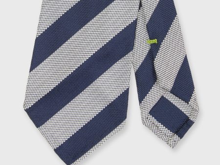 Silk Woven Tie in Navy Chalk Awning Stripe Cheap