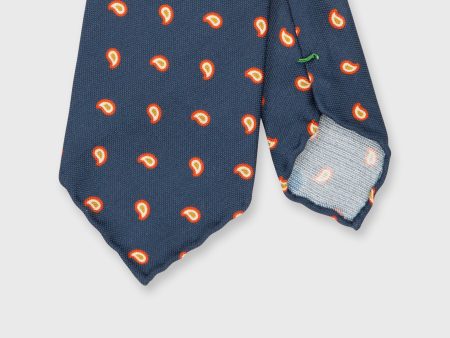 Cotton Silk Print Tie in Navy Orange Gold Paisley Online Hot Sale