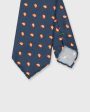 Cotton Silk Print Tie in Navy Orange Gold Paisley Online Hot Sale