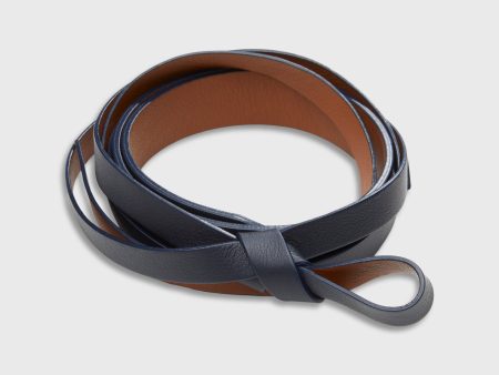 1  Reversible Wrap Leather Belt in Navy English Tan For Discount