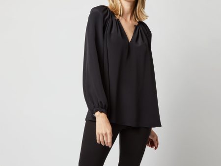 Ariana Blouse in Black Silk Crepe de Chine Online now