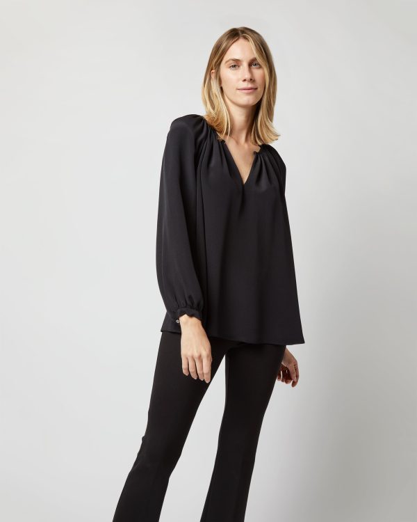 Ariana Blouse in Black Silk Crepe de Chine Online now