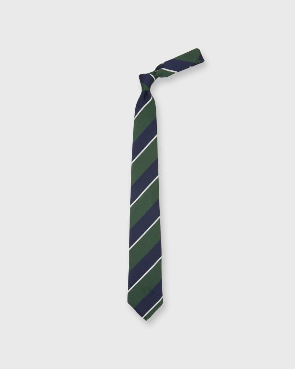 Silk Woven Tie in Olive Navy White Stripe Sale