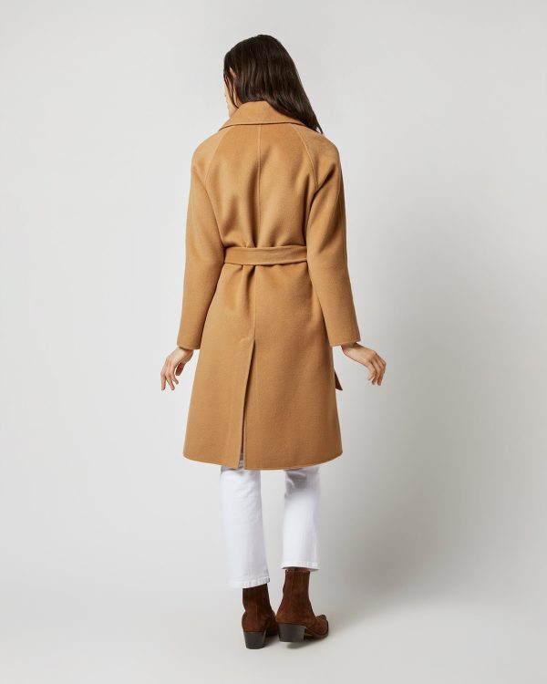 Caterina Coat with Belt in Camel Double-Faced Melton For Sale