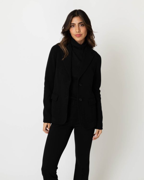 Parker Jacket in Black Wool Pique on Sale