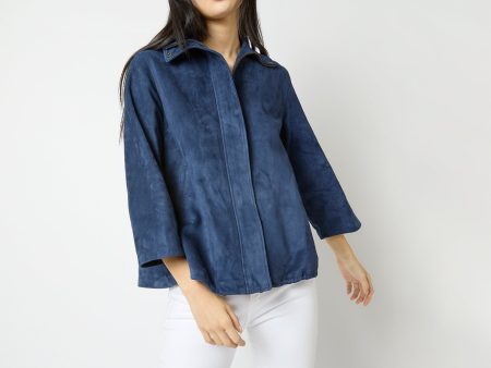 Edith Jacket in Bright Navy Lambskin Suede Discount