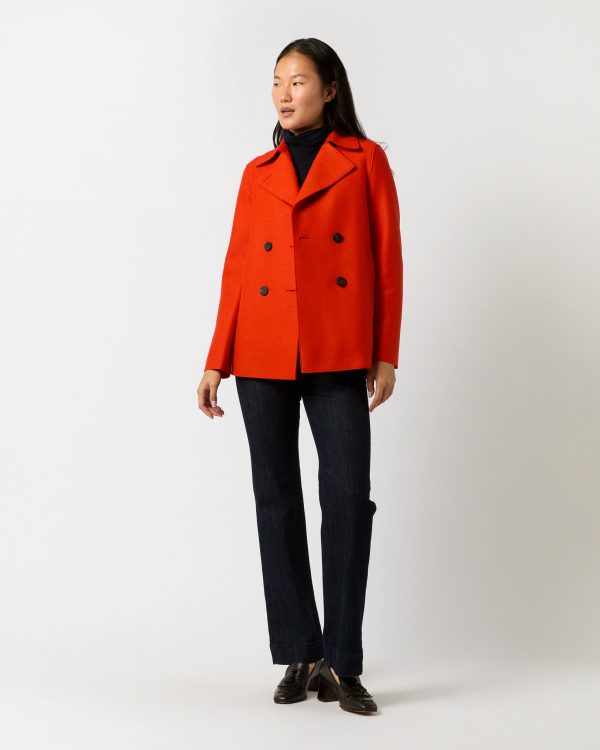 Peacoat in Red Orange Wool For Sale