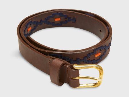 1 1 8  Polo Belt in Navy Persimmon Medium Brown Leather For Discount