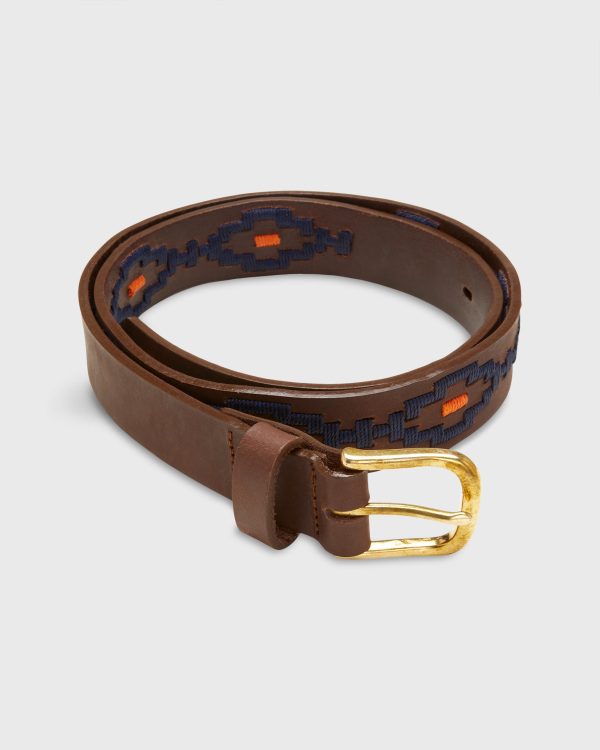 1 1 8  Polo Belt in Navy Persimmon Medium Brown Leather For Discount