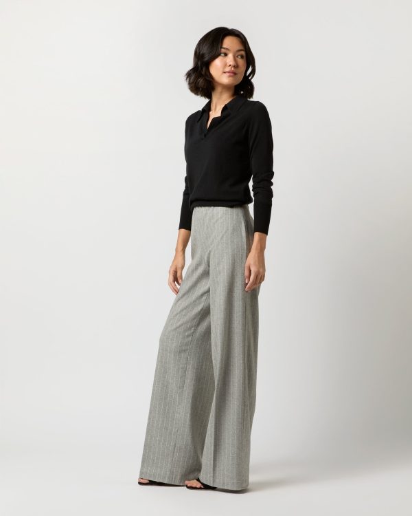 Maura Pull-On Pant in Grey Chalk Stripe Knit Hot on Sale